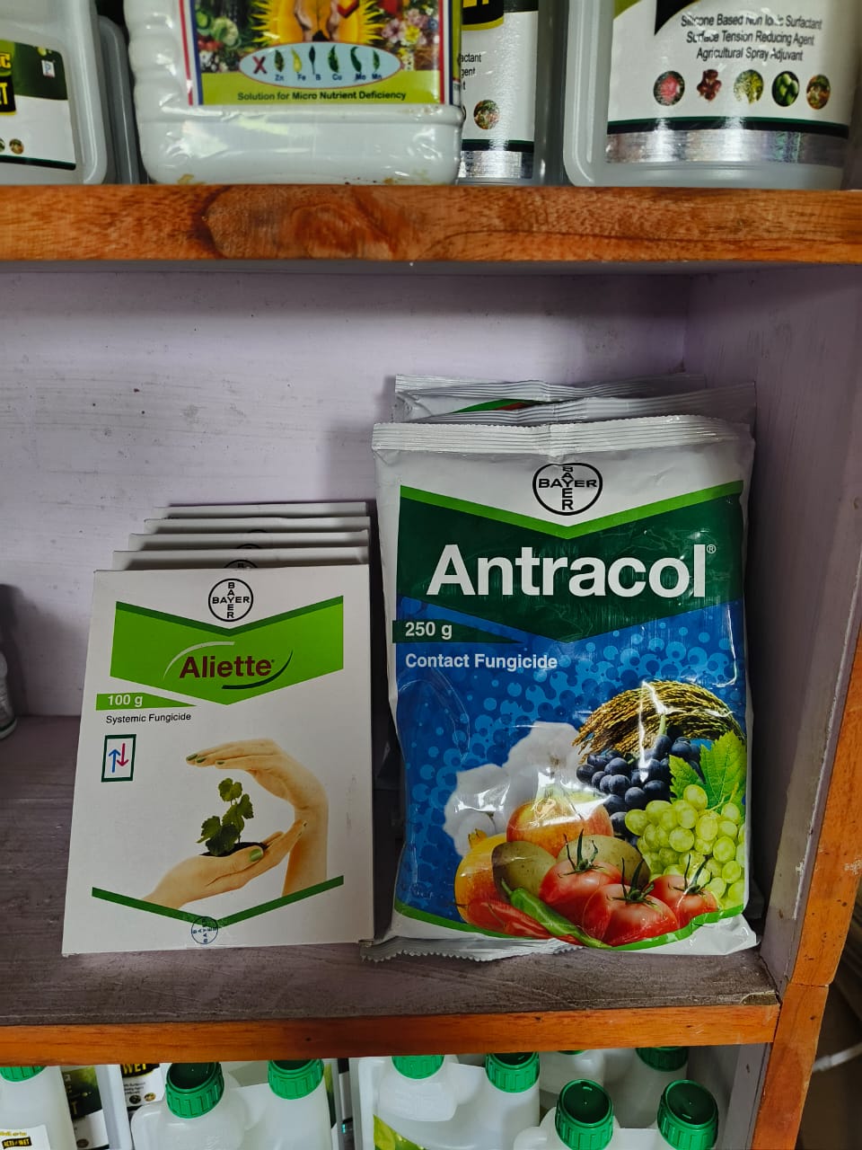 Bayer Antracol and Aliette fungicide products on display